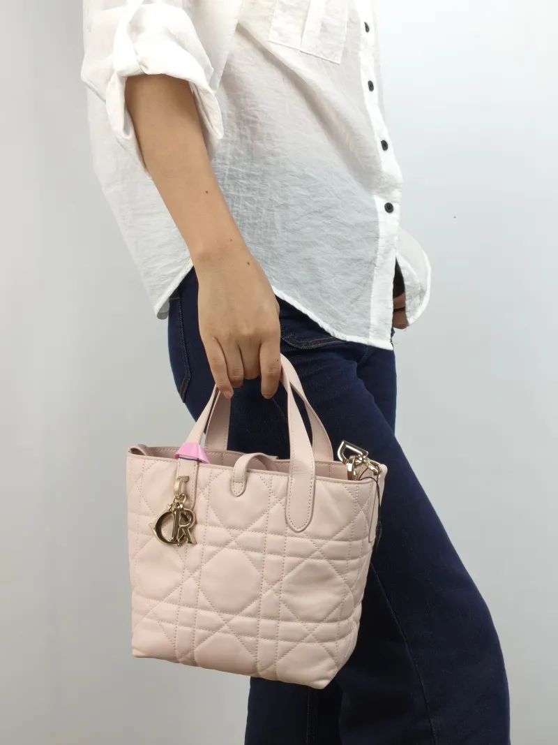 DIOR Top Handle Bag TOUJOURS Edition Pink Calfskin Small 18.5 × 12 × 18.5 cm — on-model view 2 of 2