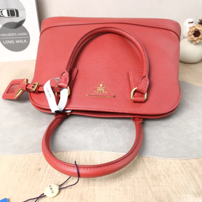 PRADA Top Handle Bag Dome Bag Red Calfskin One Size 31 × 14 × 22 cm — detail view 5 of 11
