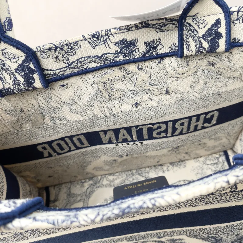 DIOR Top Handle Bag Book Tote Collection · White Blue Canvas Medium 36 × 16.5 × 27.5 cm — detail view 1 of 13