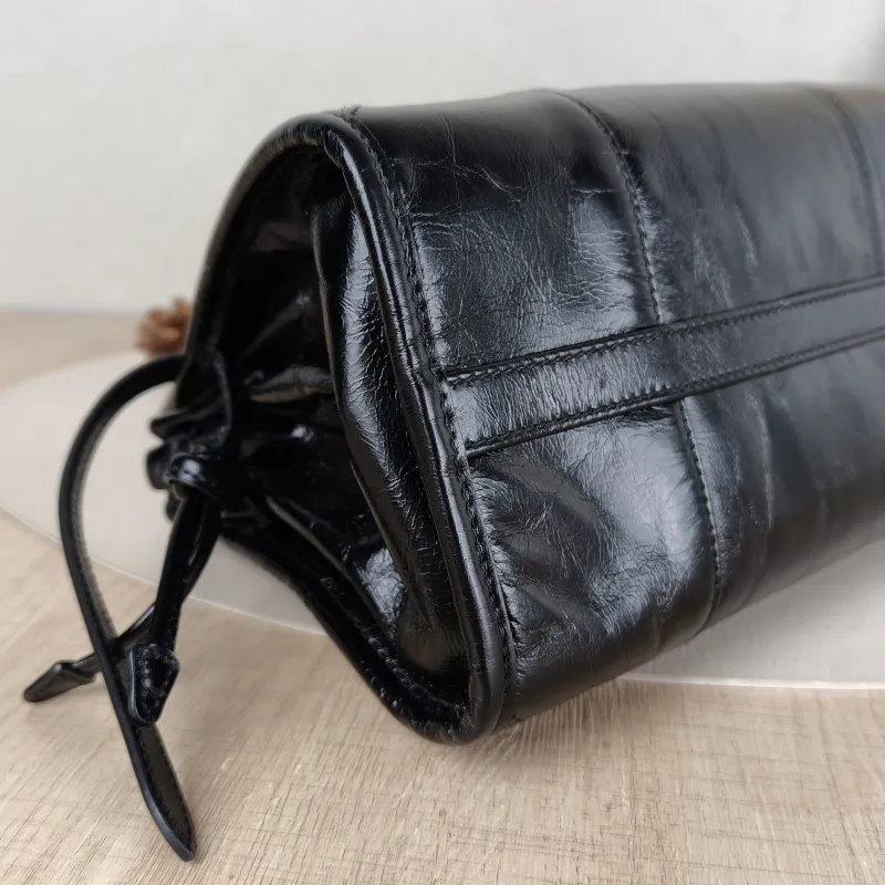 PRADA Shoulder Bag Bonnie Soft Lux Black Waxed Leather Medium32 × 12 × 15.5 cm — detail view 3 of 12