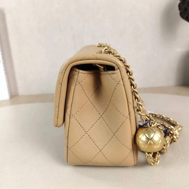 Chanel Crossbody Bag Taupe Lambskin Mini 17 × 8 × 13.5 cm — detail view 8 of 13