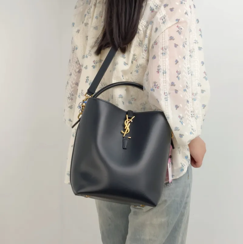 SAINT LAURENT Shoulder Bag LE 37 Black Calfskin Medium20 × 16 × 25 cm — on-model view 1 of 2
