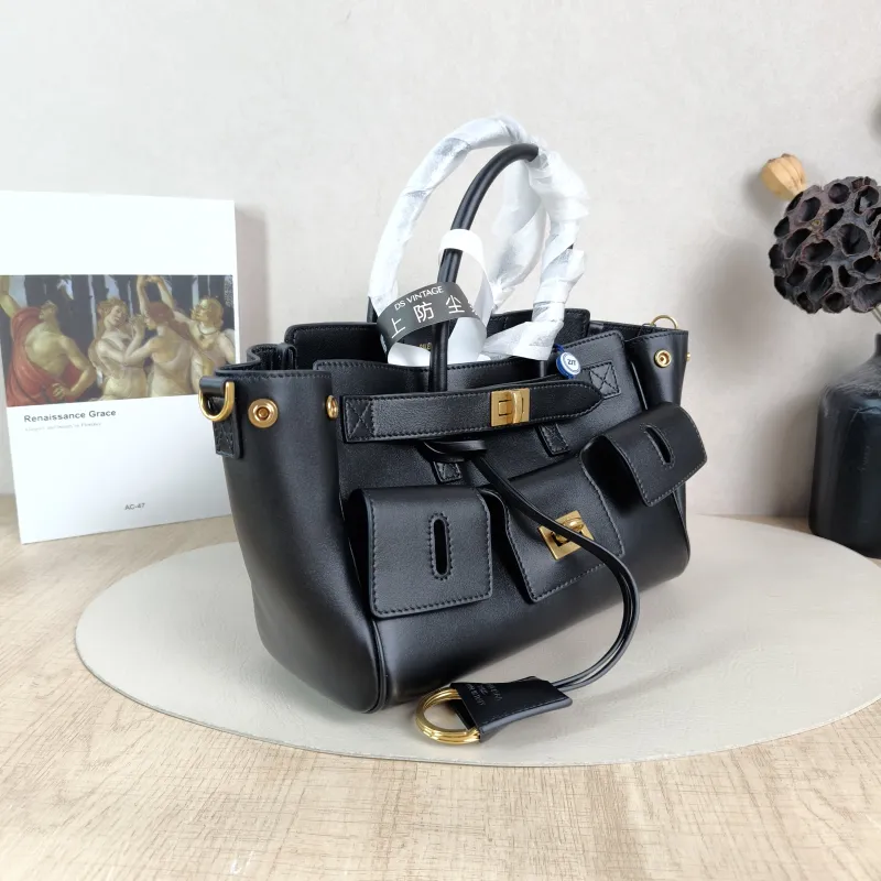 BALENCIAGA Crossbody Bag Bel air Black with Gold-Tone Hardware Calfskin Mini 23.5 × 8 × 17 cm — cover view 3 of 6