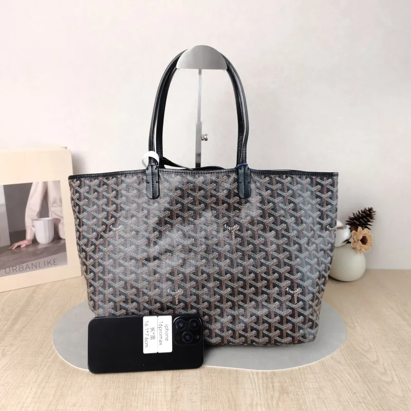 GOYARD Shoulder Bag SAINT LOUIS Shopping Tote Black ine Canvas Small 34 × 15 × 28 cm Conditioned — cover view 4 of 5