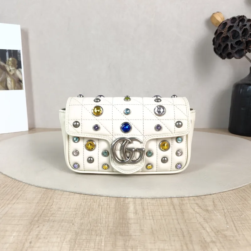 GUCCI Crossbody Bag GG Marmont Mini Marmont Mini White Calfskin Mini 16.5 × 4.5 × 9.5 cm