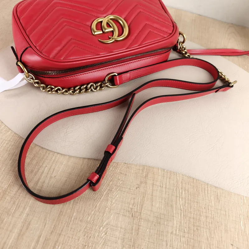 GUCCI Crossbody Bag GG Marmont Marmont Camera Bag Red Calfskin Small 24 × 7 × 13 cm — detail view 9 of 10