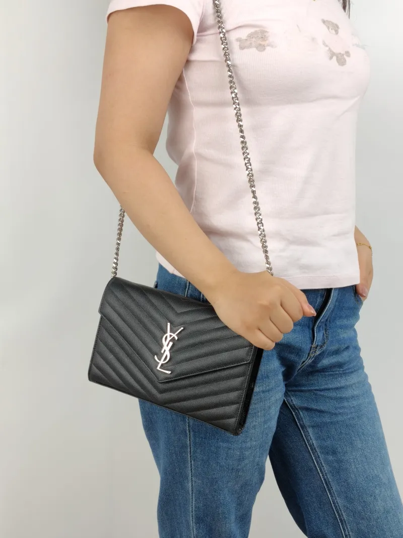 SAINT LAURENT Shoulder Bag CASSANDRE ENVELOPE Black Calfskin One Size 22.5 × 4 × 14 cm — on-model view 1 of 2