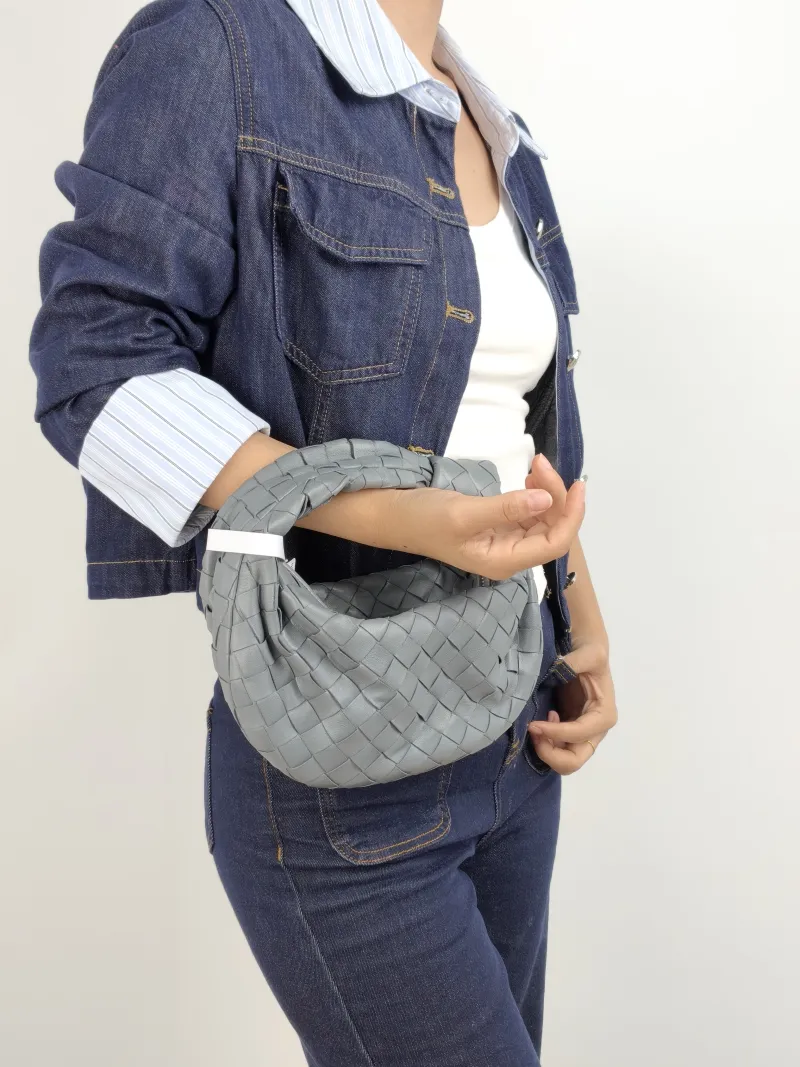 Bottega Veneta Top Handle Bag Jodie Dark Grey Lambskin Mini 28 × 8 × 23 cm — on-model view 2 of 2