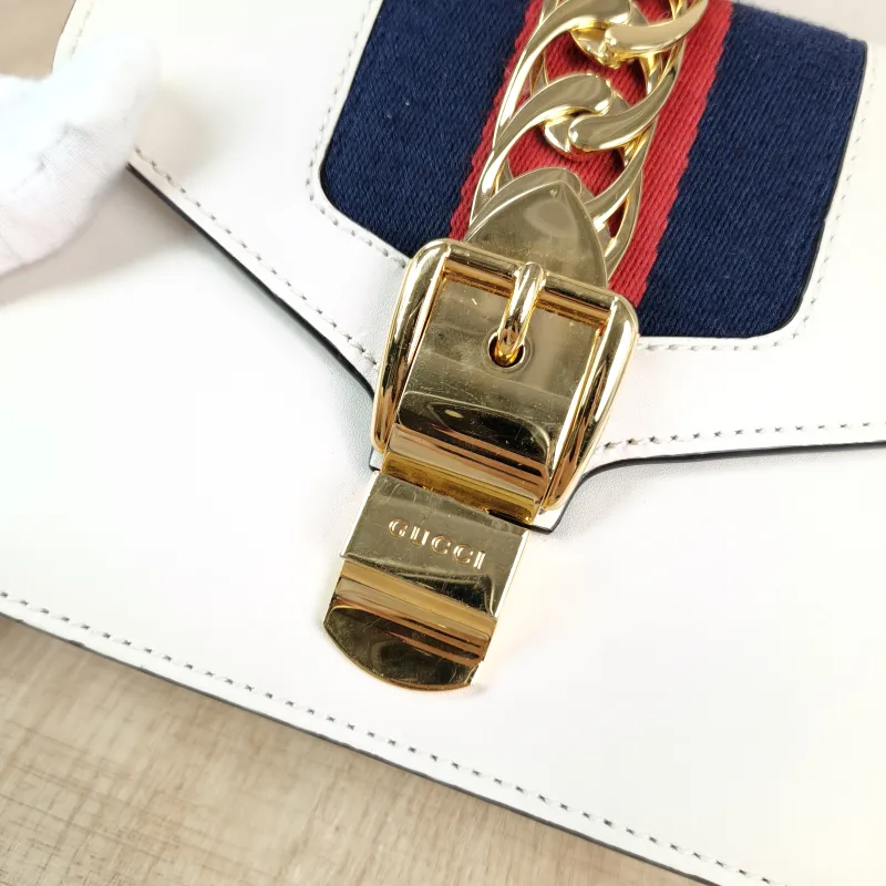 GUCCI Shoulder Bag Sylvie Shoulder Strap Edition White CC alfskin Mini 19 × 8 × 14 cm — detail view 1 of 13