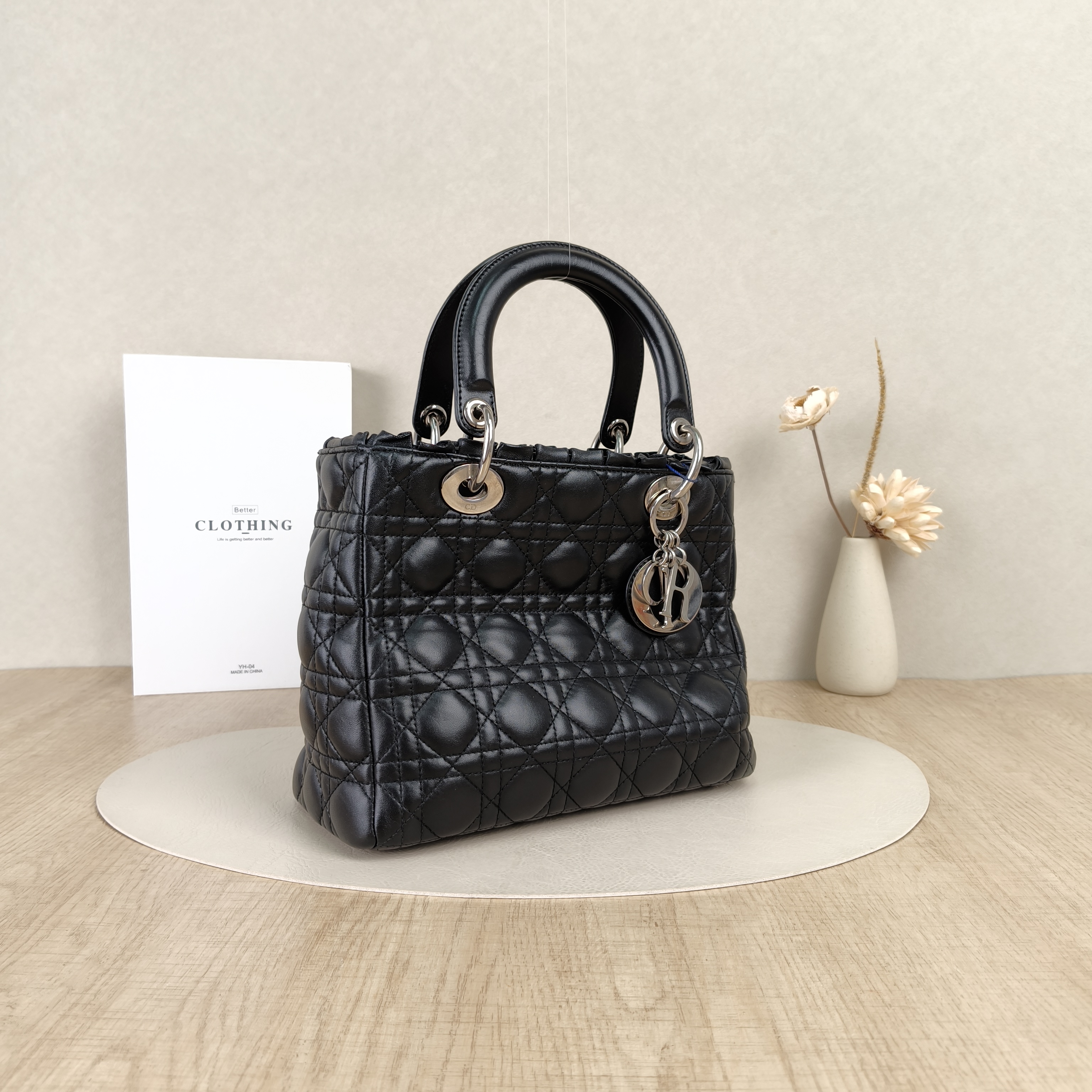 DIOR Top Handle Bag Lady Lady Dior Bag Black Lambskin Medium24 × 12 × 21 cm — cover view 5 of 8