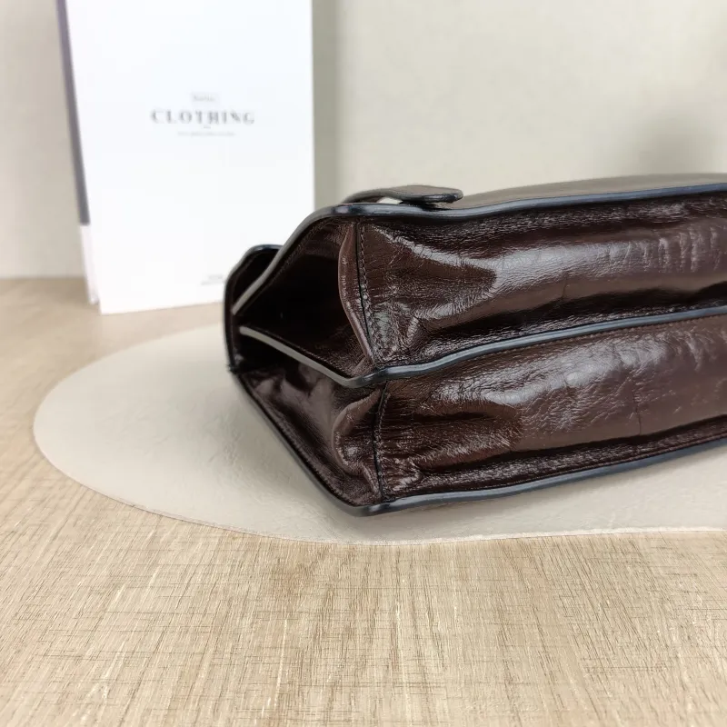 PRADA Top Handle Bag Tote Bag Brown Waxed Leather One Size 31.5 × 11 × 17 cm — detail view 11 of 13