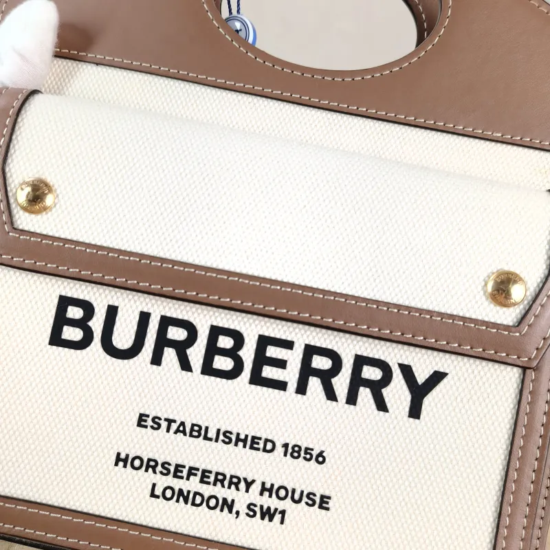 BURBERRY Crossbody Bag pocket bag Top Handle Crossbody Bag Beige Brown Canvas， Mini 23 × 6 × 26.5 cm — detail view 10 of 11