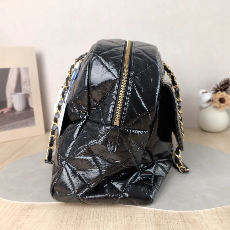 Chanel Crossbody Bag Bowling Bag Black Waxed Leather One Size 42 × 15 × 27 cm — detail view 3 of 14