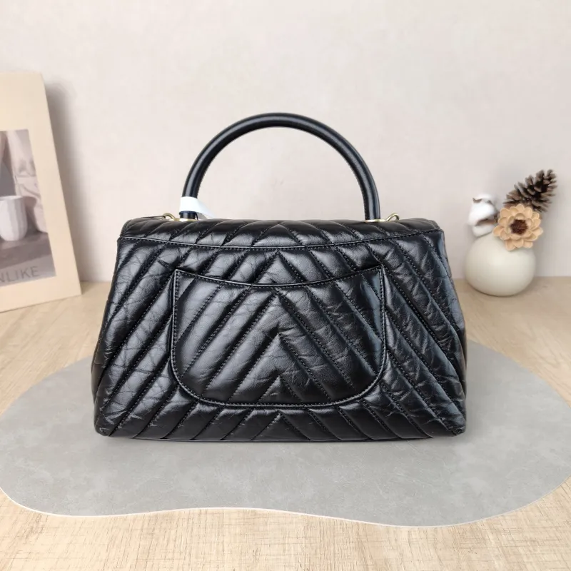 Chanel Top Handle Bag Coco Handle v Black Waxed Leather Calfskin Medium 29 × 12 × 18 cm 26 — cover view 3 of 5