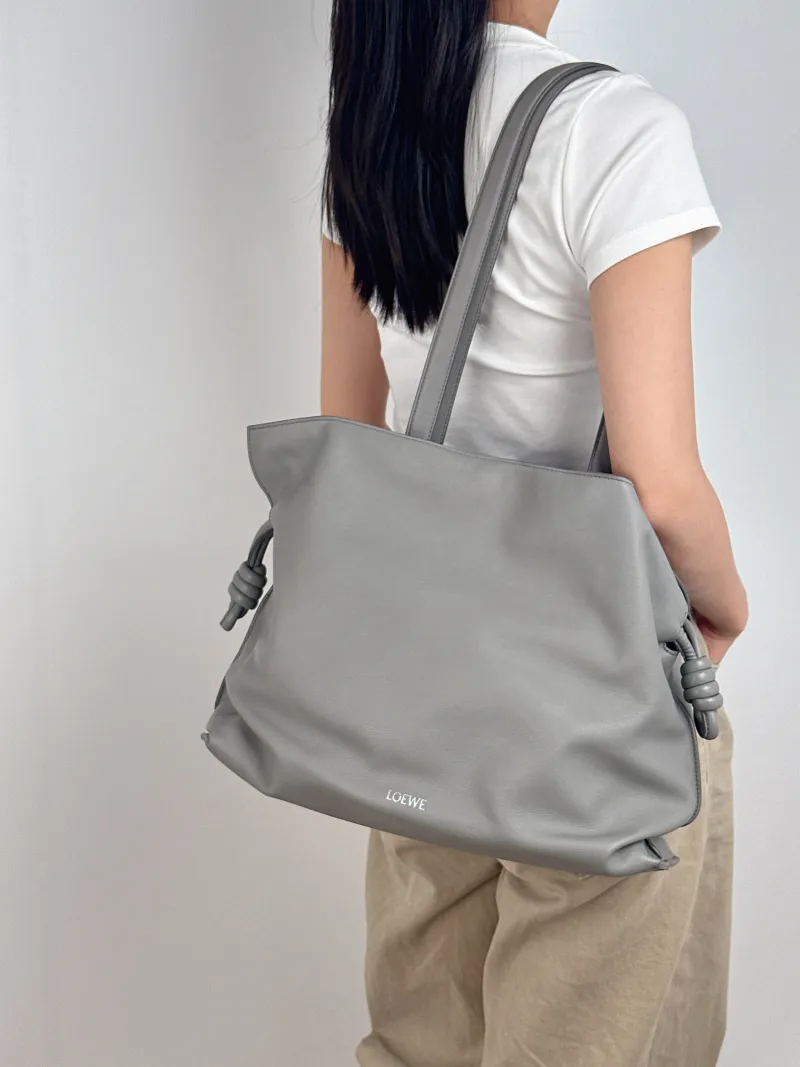 LOEWE Shoulder Bag Flamenco Grey Calfskin Large 38 × 14 × 29 cm — on-model view 2 of 2