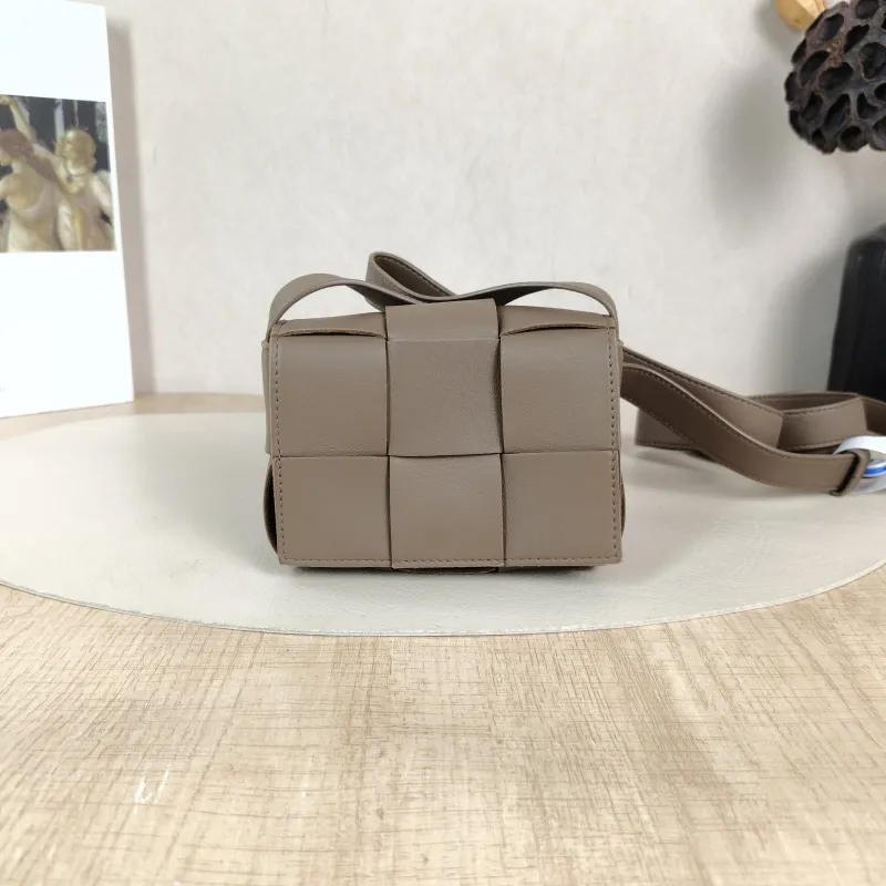 Bottega Veneta Crossbody Bag Cassette Woven Brown Lambskin Mini 12 × 5 × 8.5 cm