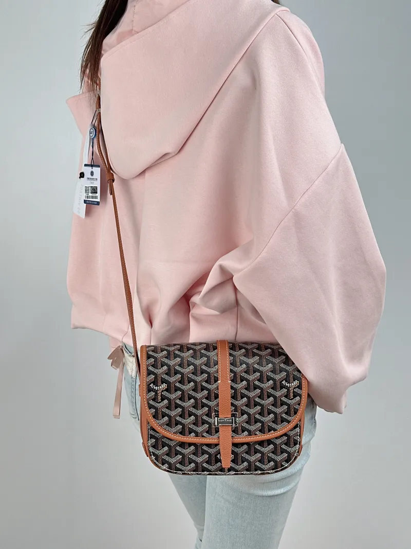 GOYARD Crossbody Bag BELVEDERE Messenger Bag Brown ine Canvas Small 22 × 7 × 16 cm — on-model view 2 of 2