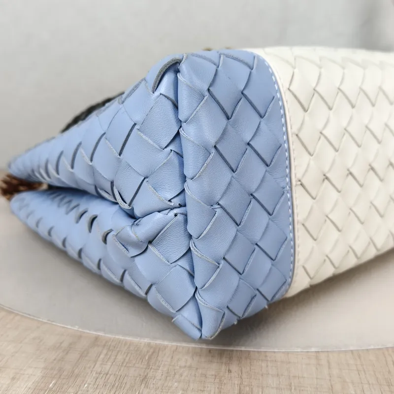 Bottega Veneta Top Handle Bag Woven Top Handle Bag Blue White Calfskin 30 × 12 × 24 cm — detail view 11 of 12