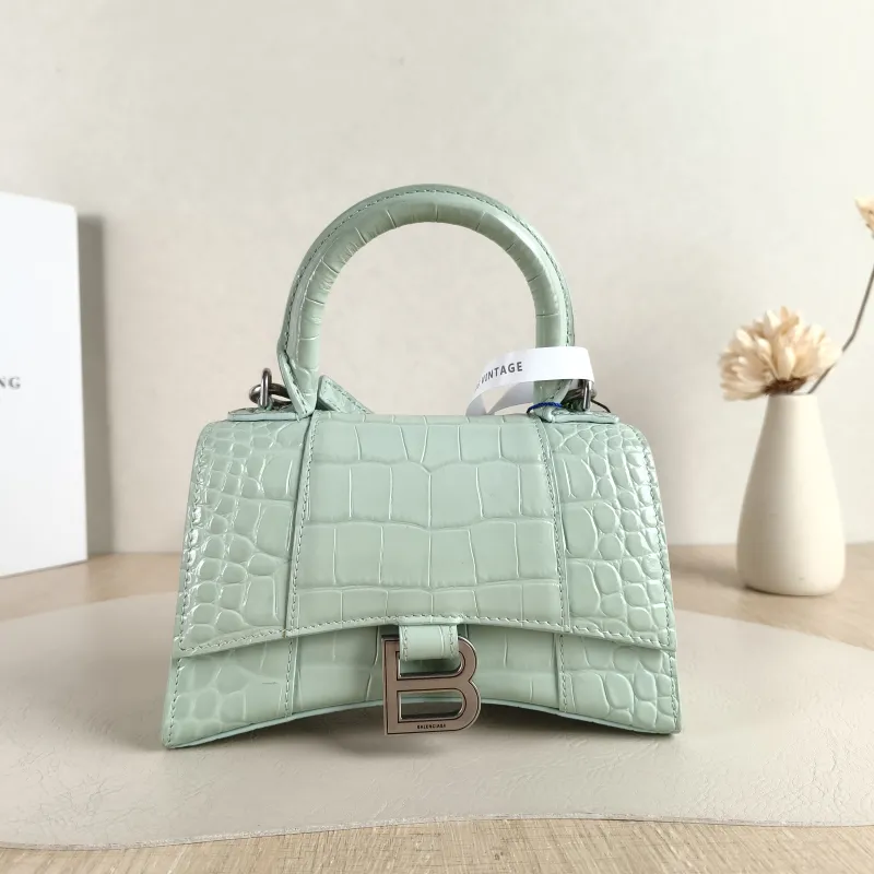 BALENCIAGA Crossbody Bag Hourglass Hourglass Bag Green Calfskin Mini 19 × 5 × 12 cm