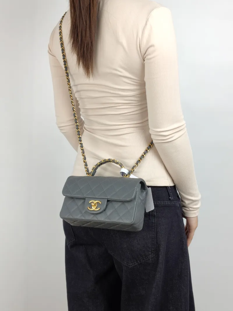 Chanel Crossbody Bag 25b mini Grey Grained Calfskin One Size 20 × 6 × 12 cm — on-model view 1 of 3