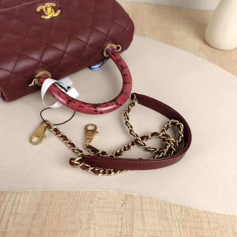 Chanel Crossbody Bag Coco Handle​Burgundy Calfskin Small24 × 10 × 14 cm — detail view 11 of 11