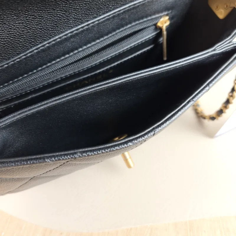 Chanel Crossbody Bag Black with Gold-Tone Hardware Grained Calfskin Small 19 × 6 × 15 cm — detail view 9 of 14