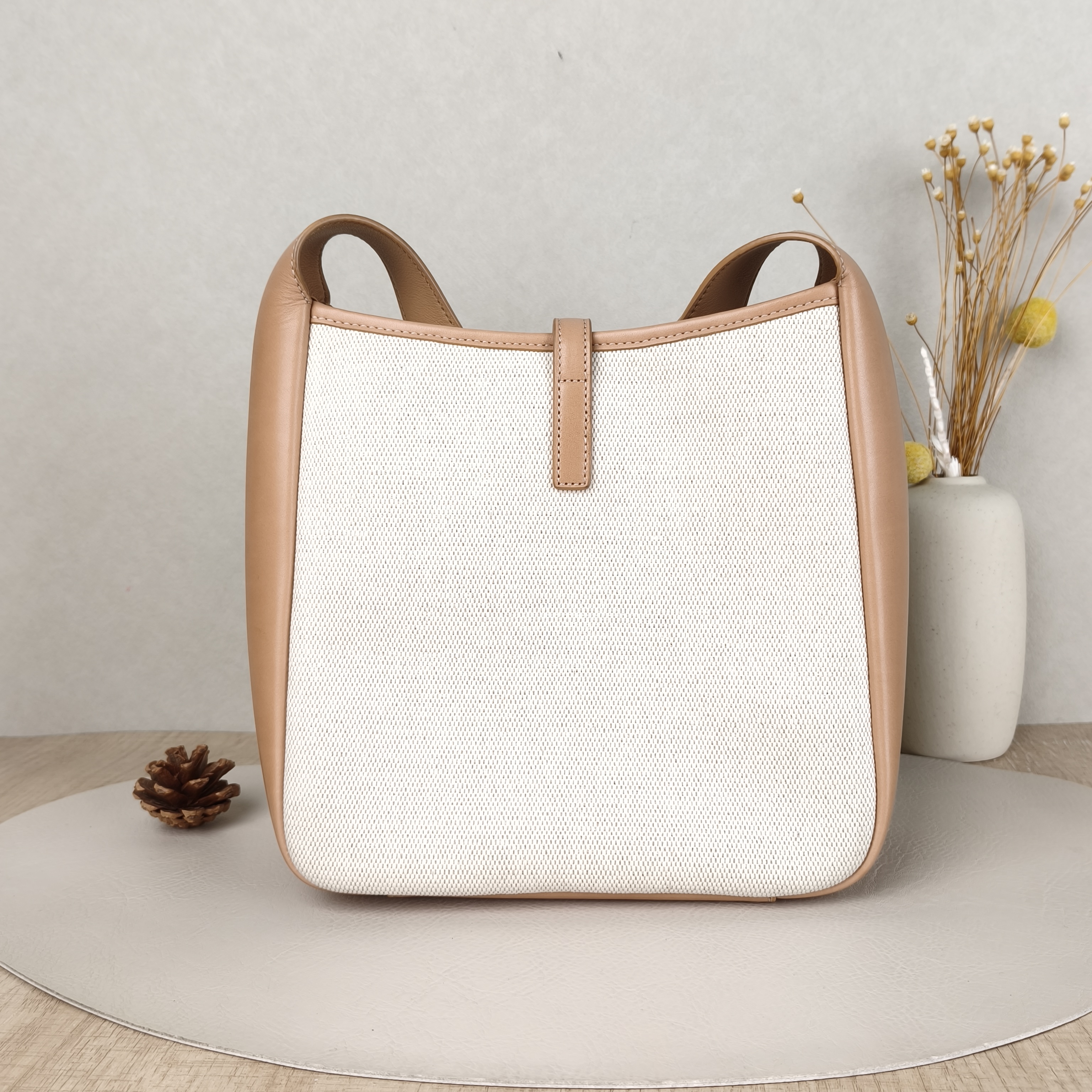 SAINT LAURENT Crossbody Bag LE 5 À 7 Hobo Inner Pouch Beige Canvas Calfskin Small22.5 × 8.5 × 23 cm — cover view 3 of 6
