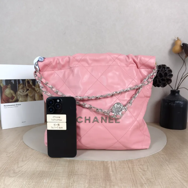 Chanel Shoulder Bag 22Bag Pink Silver-Tone Hardware Calfskin Small 35 × 7 × 37 cm — cover view 2 of 6