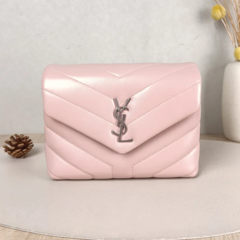 SAINT LAURENT Shoulder Bag LOULOU Pink Calfskin Mini 20 × 7.5 × 14 cm