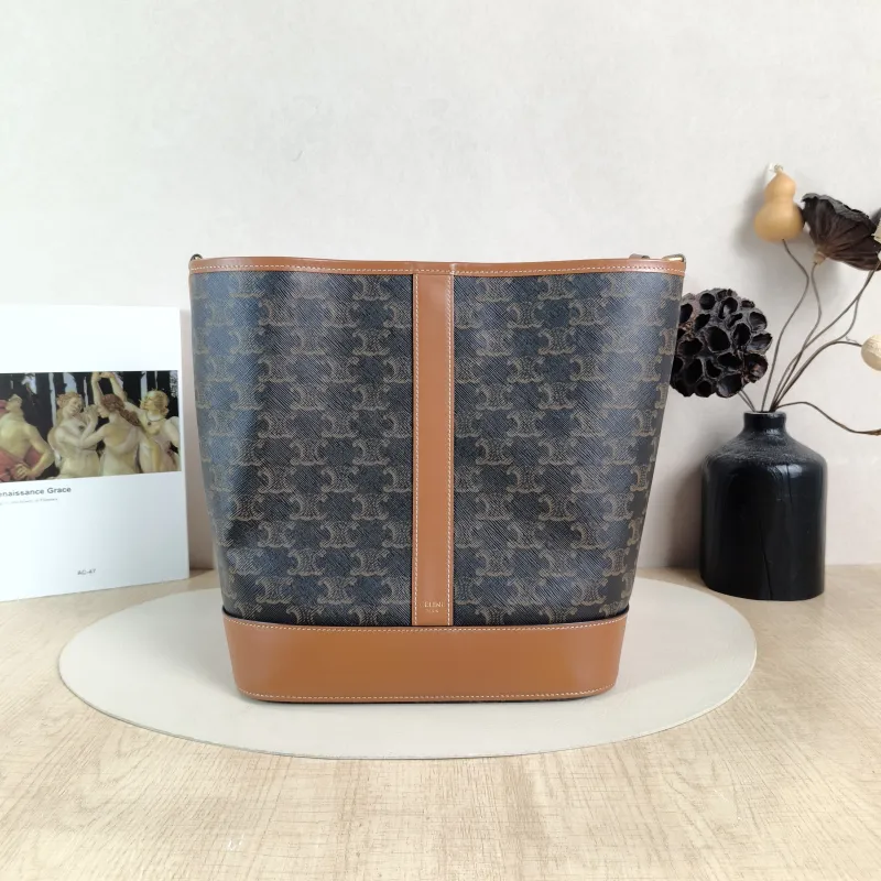 CELINE Crossbody Bag Triomphe Bucket Bag Monogram PVC Medium 24 × 18 × 27 cm