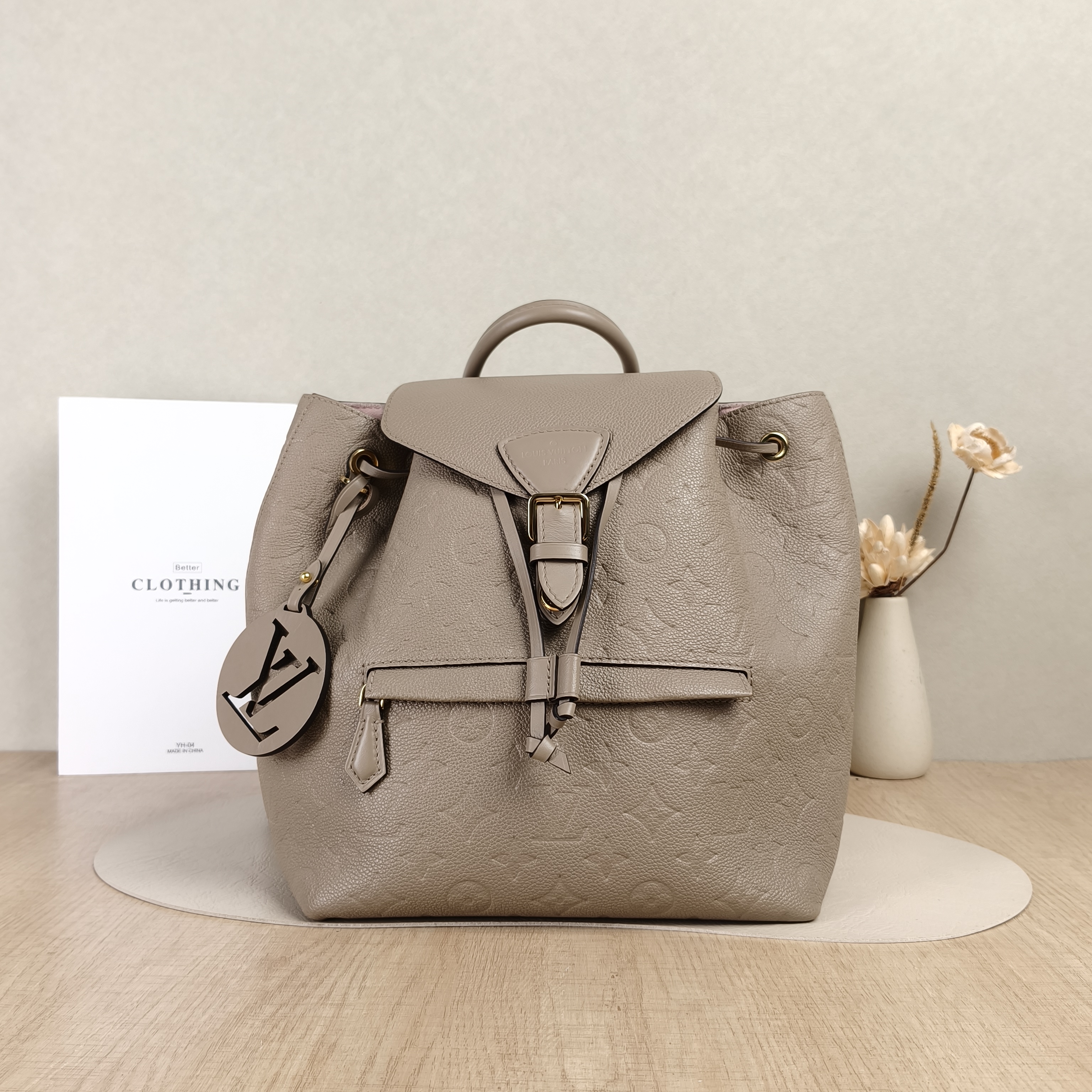 Louis Vuitton Backpack Montsouris Backpack Grey Empreinte Embossed Calfskin Monogram Small27.5 × 14 × 33 cm