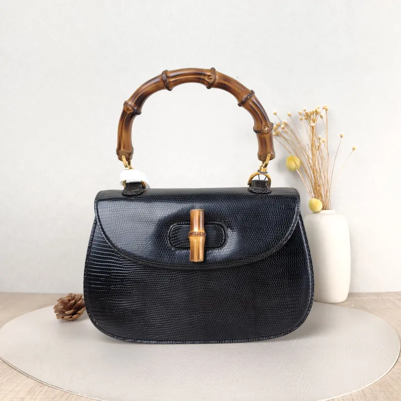 GUCCI Shoulder Bag Bamboo Collection Vintage Top Handle Bag Black Medium 26 × 7 × 16 cm