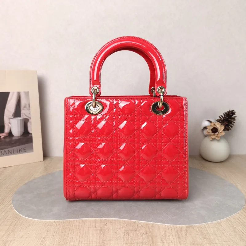 DIOR Top Handle Bag Lady Lady Dior Bag Red Patent Leather Medium 24 × 12 × 21 cm — cover view 5 of 6