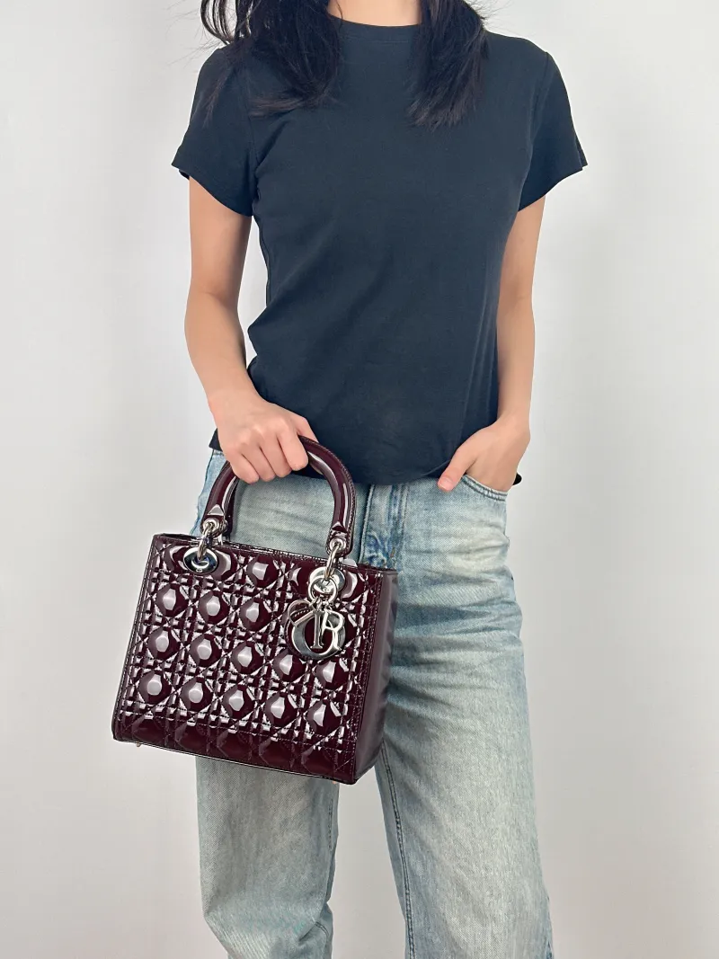 DIOR Top Handle Bag Lady Lady Dior Bag Red Patent Leather Medium24 × 12 × 21 cm — on-model view 1 of 2