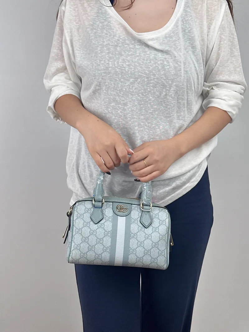 GUCCI Top Handle Bag Ophidia Blue PVC One Size 21 × 11 × 13 cm — on-model view 1 of 2