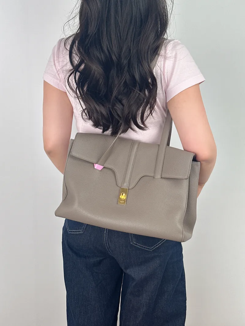 CELINE Shoulder Bag Soft 16Shoulder Bag Grey Calfskin Medium 32 × 15 × 24 cm — on-model view 2 of 2