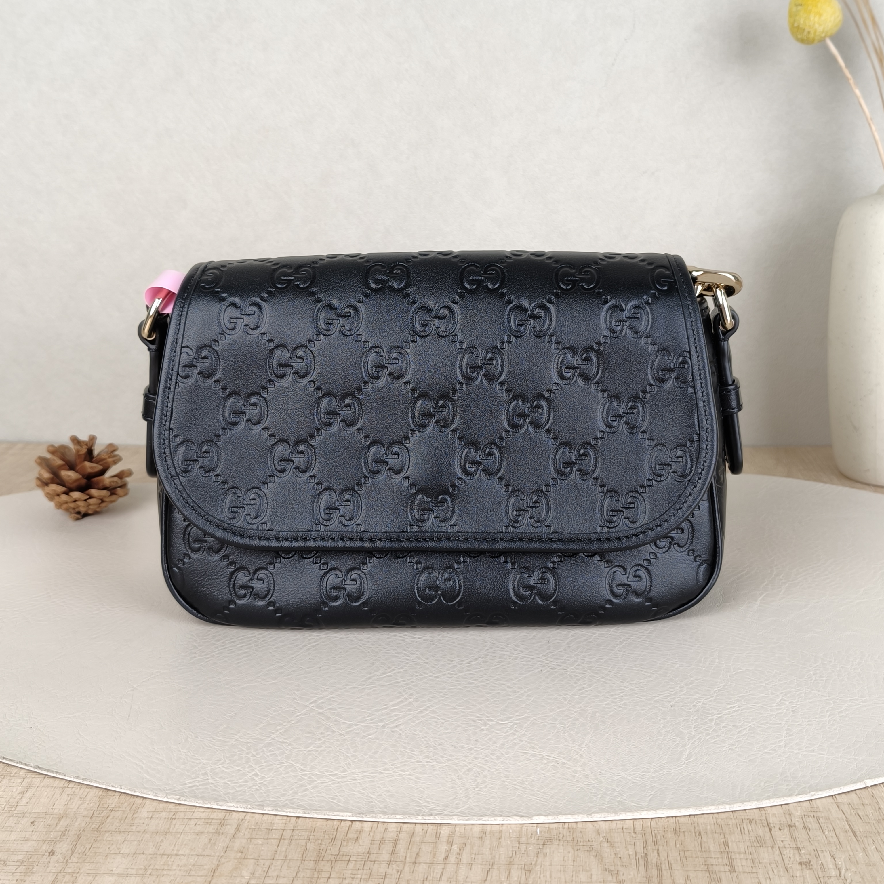 GUCCI Crossbody Bag GG Emblem Crossbody Bag Black Calfskin Small20.5 × 7 × 13 cm