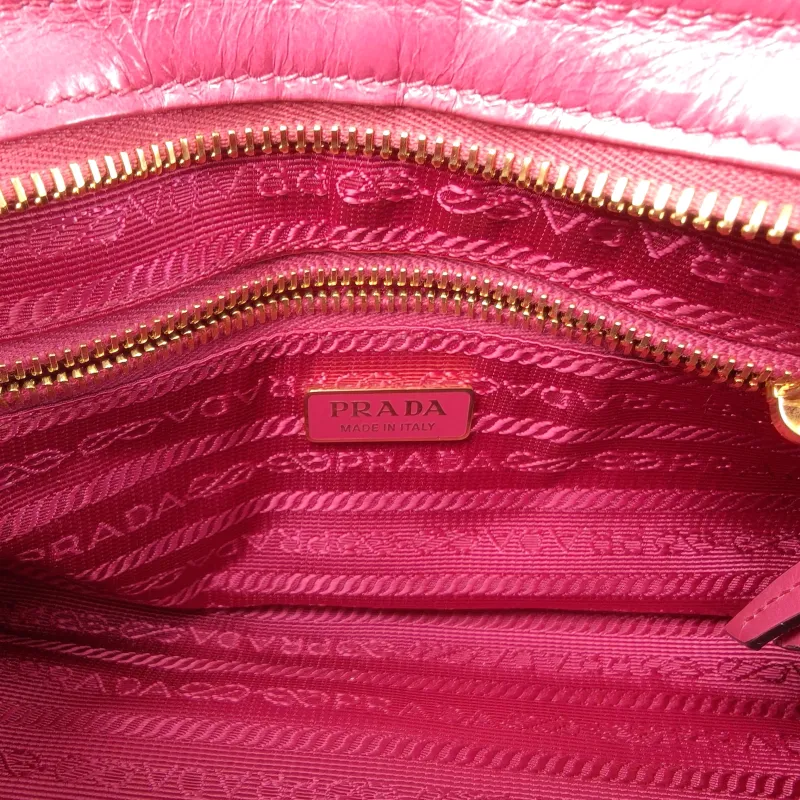 PRADA Top Handle Bag Bonnie Soft Lux Red Waxed Leather Calfskin Mini 23.5 × 9 × 12 cm — detail view 6 of 12