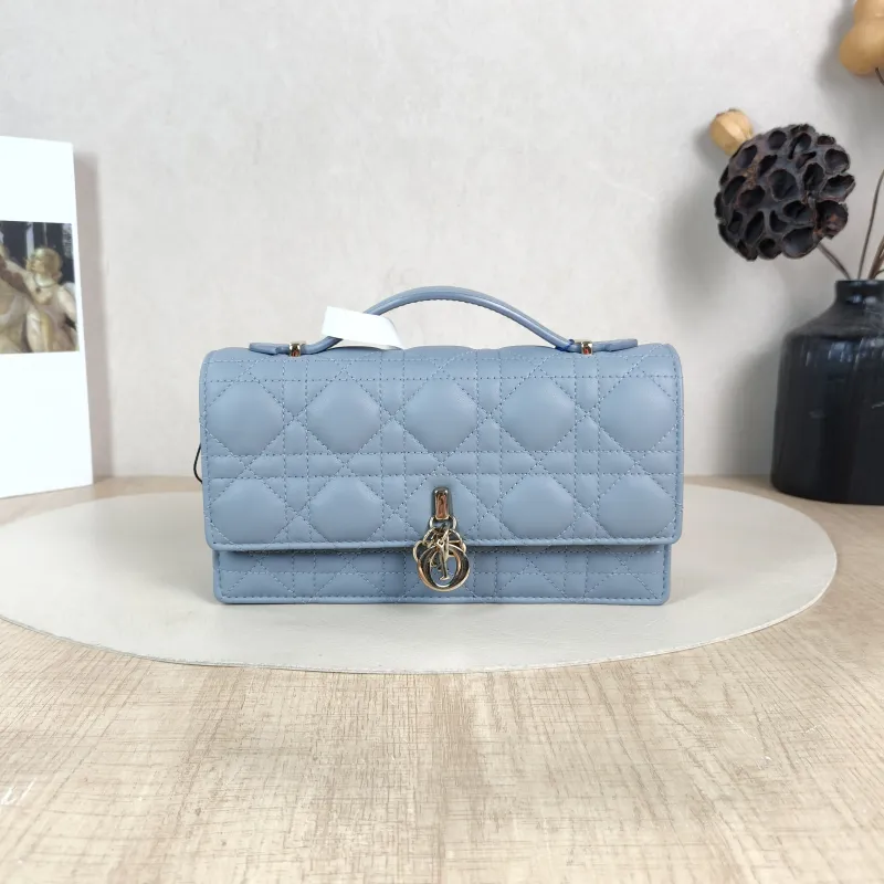 DIOR Shoulder Bag My Chain Bag Blue Lambskin 21 × 4 × 11.5 cm