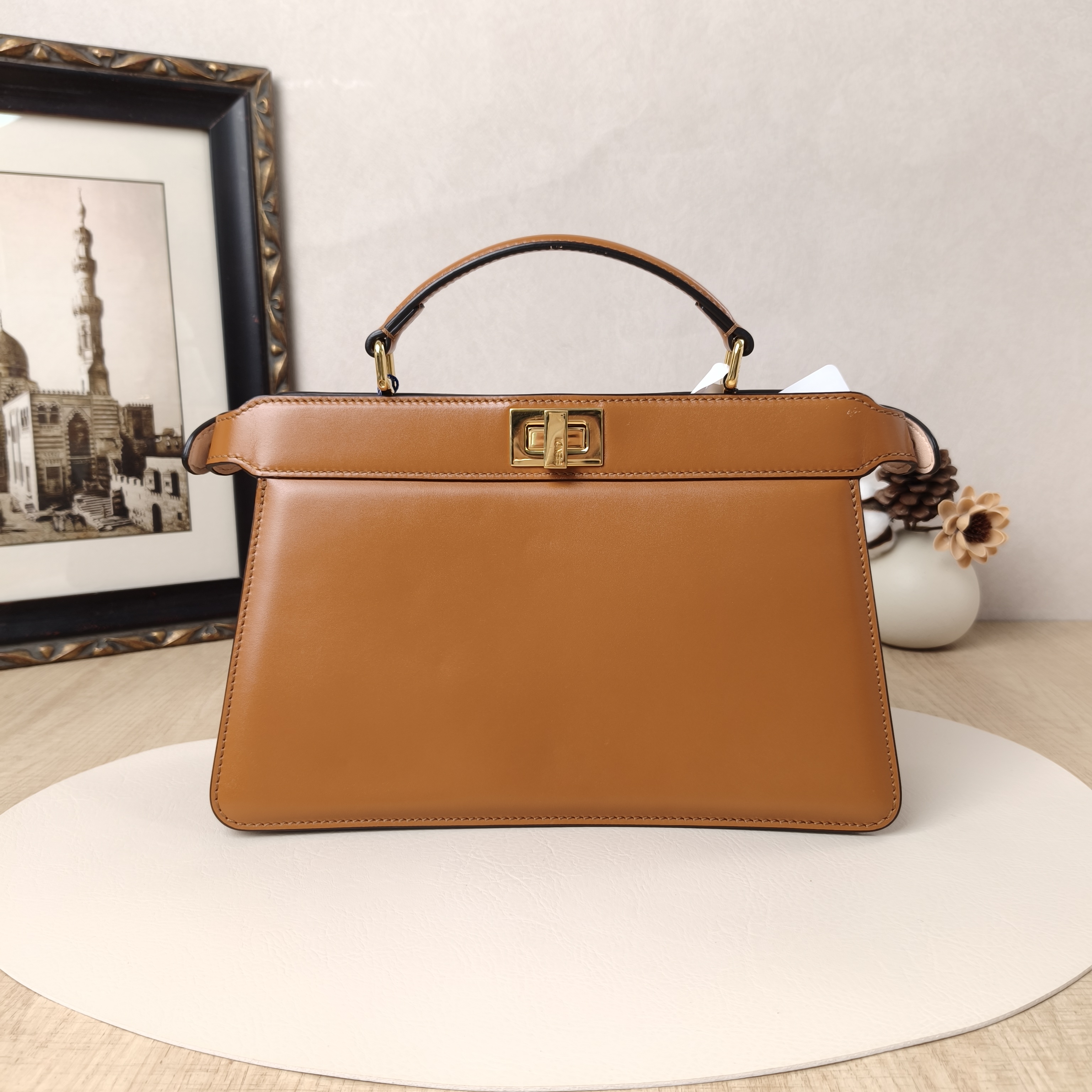 FENDI Top Handle Bag Peekaboo IS ee U Petite Caramel Calfskin Medium29 × 10 × 18.5 cm