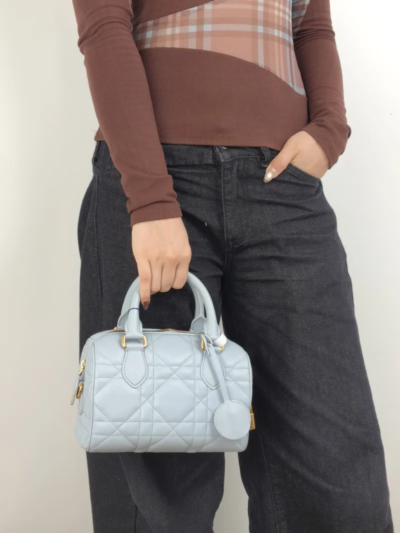 DIOR Shoulder Bag Groove 20 Top Handle Bag Blue Calfskin Small 20.5 × 12 × 13.5 cm — on-model view 2 of 2