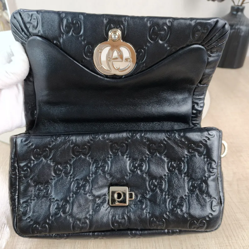 GUCCI Crossbody Bag GG Milano Collection Shoulder Bag Black Monogram SL ambskin 21.5 × 5 × 12.5 cm — detail view 7 of 12