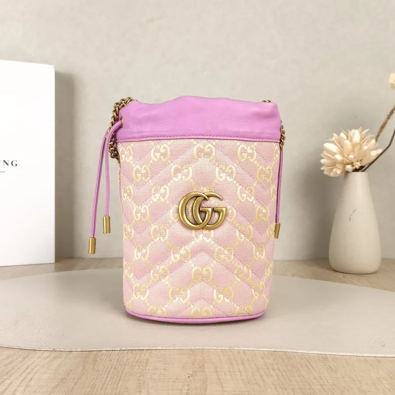 GUCCI Crossbody Bag GG Marmont Marmont Bucket Bag Canvas Calfskin mini14 × 13 × 17 cm