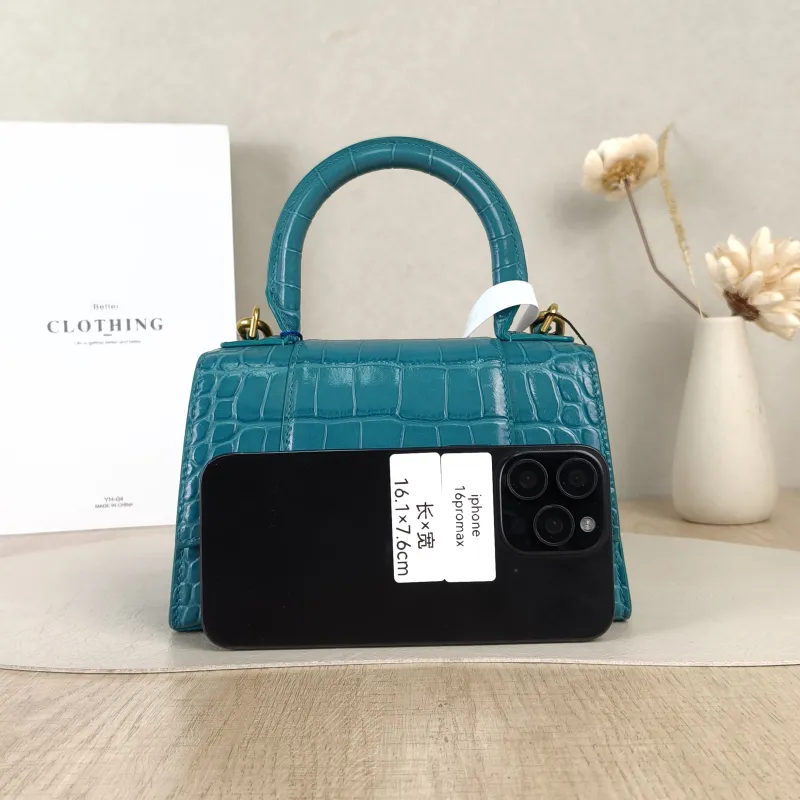 BALENCIAGA Crossbody Bag Hourglass Hourglass Bag Green Embossed Calfskin XS 19 × 8 × 13 cm — cover view 4 of 5