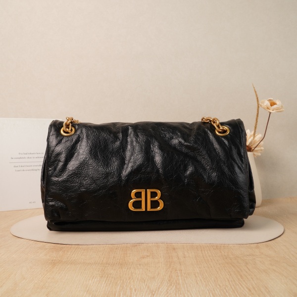 BALENCIAGA Shoulder Bag MONACO Chain Bag Black Calfskin32.5 × 10 × 22 cm