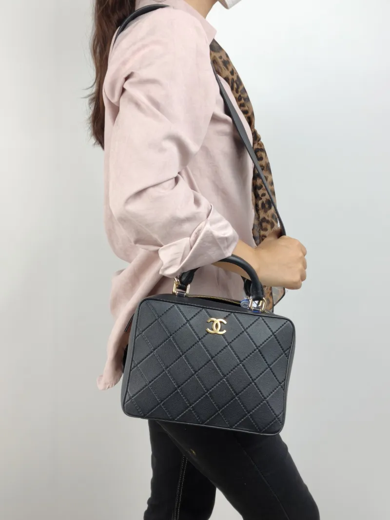 Chanel Crossbody Bag Box Bag Top Handle Crossbody Bag Black Calfskin 23 × 9.5 × 17 cm 29 — on-model view 1 of 2