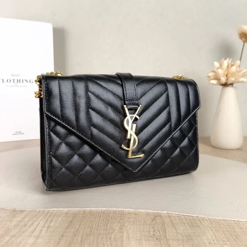 SAINT LAURENT Crossbody Bag ENVELOPE Black Grained Calfskin Small 21 × 6 × 13 cm — cover view 4 of 5