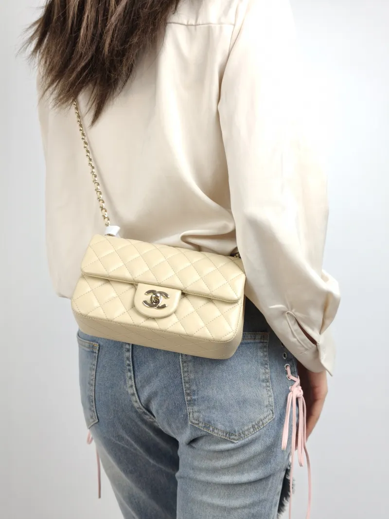 Chanel Crossbody Bag Classic Flap Large Mini CF Mini Beige Lambskin mini 20 × 6 × 12 cm — on-model view 2 of 2