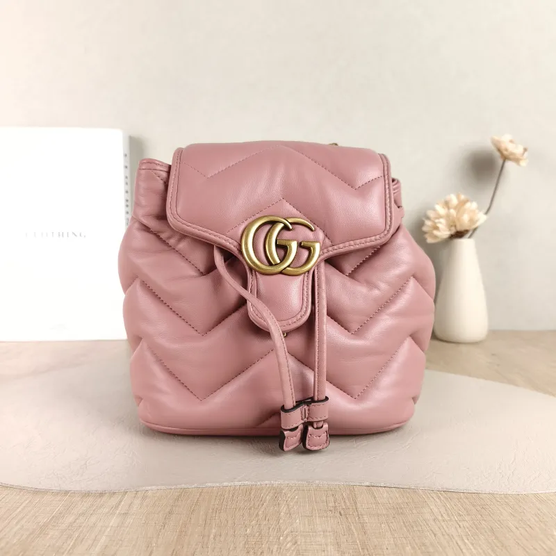 GUCCI Backpack GG Marmont Marmont Backpack Pink Lambskin Mini 20 × 11 × 19 cm