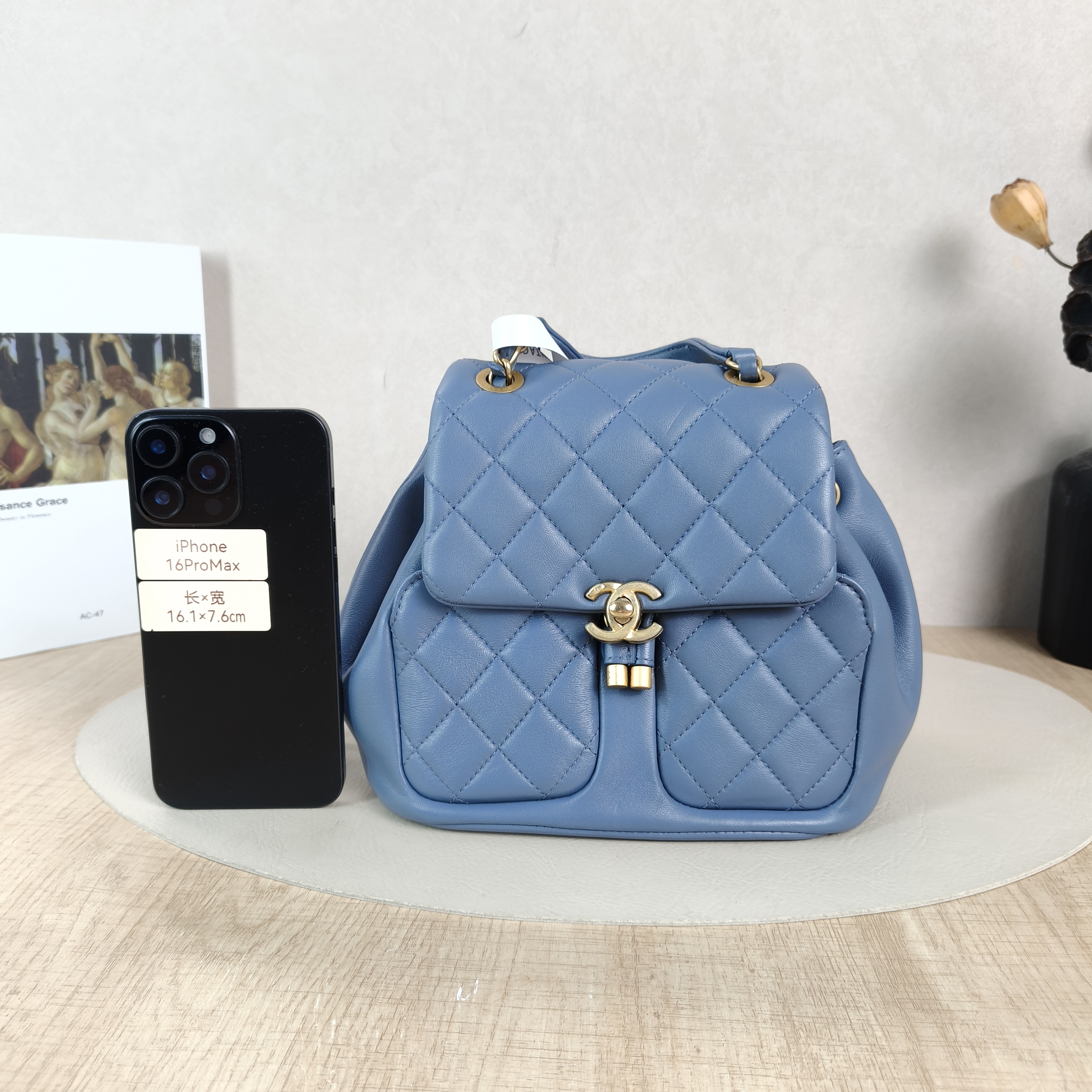 Chanel Crossbody Bag Backpack Blue Lambskin One Size20 × 14 × 23 cm — cover view 4 of 5